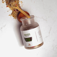 Load image into Gallery viewer, bath tea packaging bottle with white label and herbs like rose, epsom salt, essential oils for relaxing bath. Comes with a spoon.